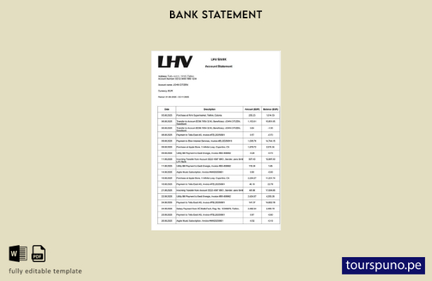 listo para imprimir plantilla de Word (estado de cuenta bancaria LHV de Estonia)
